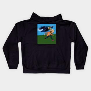 drawing crow chasing man Kids Hoodie